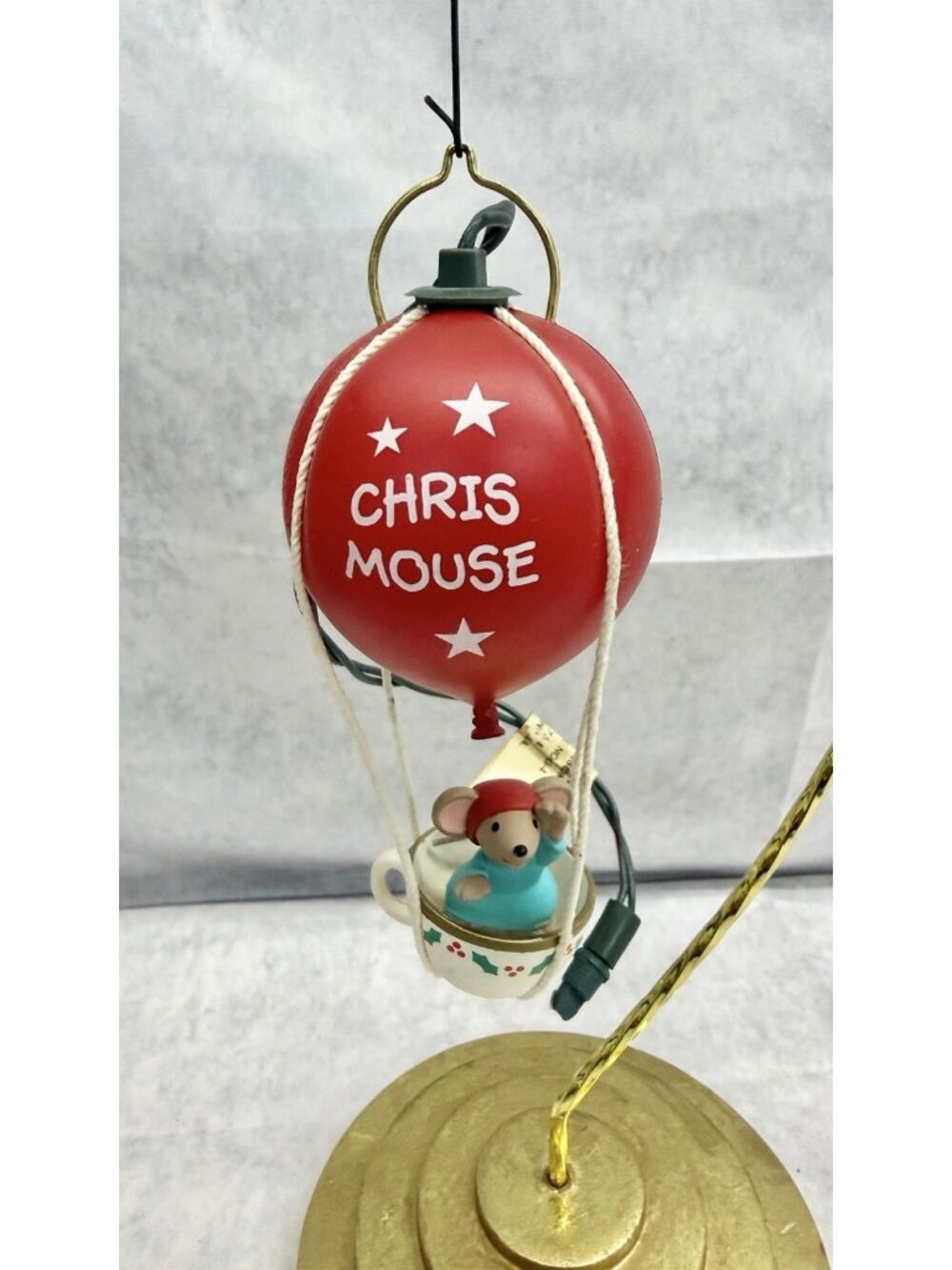 Hallmark 1993 Chris Mouse Flight Air Balloon Christmas Ornament with Light
